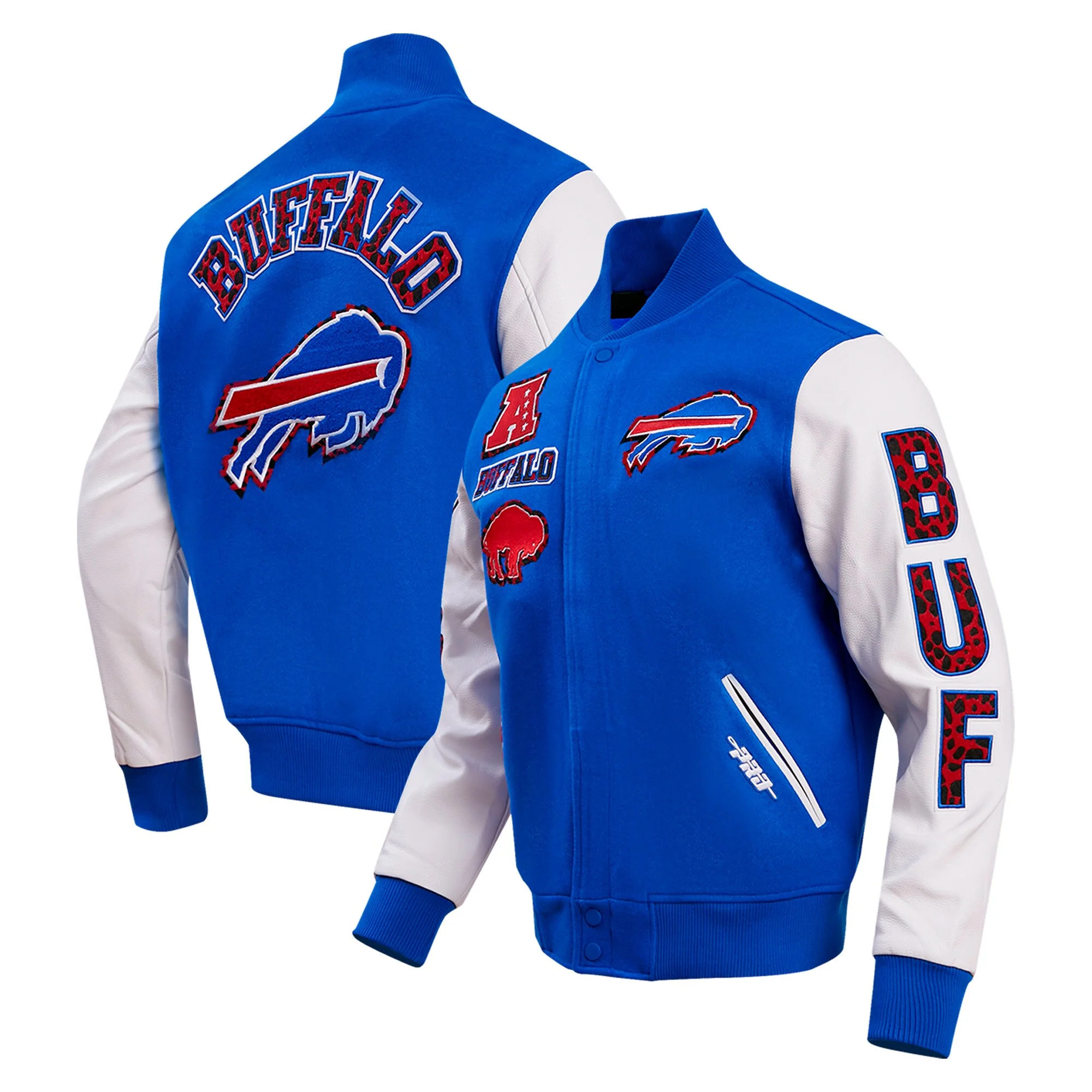 Buffalo Bills Animal Print Wool & Leather Varsity Jacket - Blue/White - Image 4