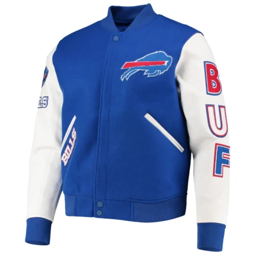 Buffalo Bills Classic Blue/White Wool & Leather Varsity Jacket