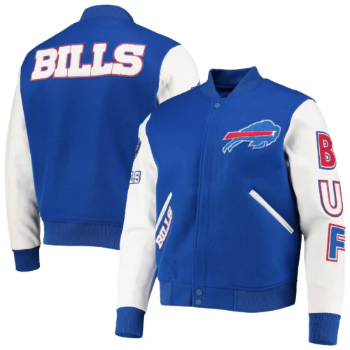 Buffalo Bills Classic Blue/White Wool & Leather Varsity Jacket - Image 4
