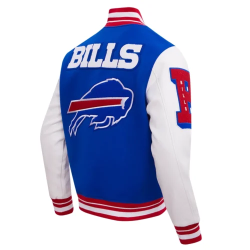 Buffalo Bills Mashup Wool & Leather Blue/White Varsity Jacket - Image 3
