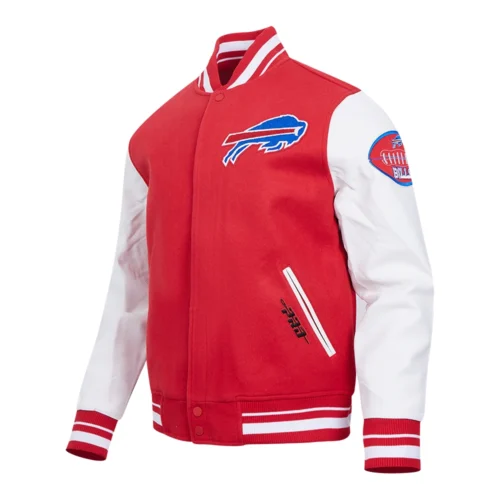 Buffalo Bills Old English Wool & Leather Varsity Jacket - Red/White