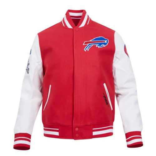 Alternative view of Buffalo Bills Old English Wool & Leather Varsity Jacket - Red/White