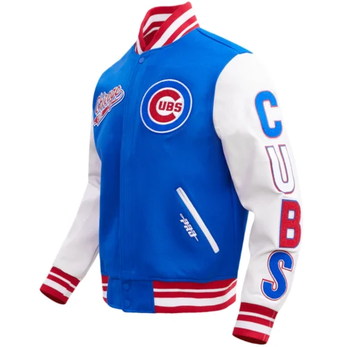 Alternative view of Chicago Cubs Script Tail Rib Knitted Wool & Leather Varsity Jacket