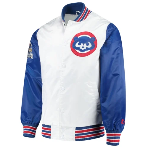 Chicago Cubs The Legend Full-Snap Satin Varsity White/Blue Jacket