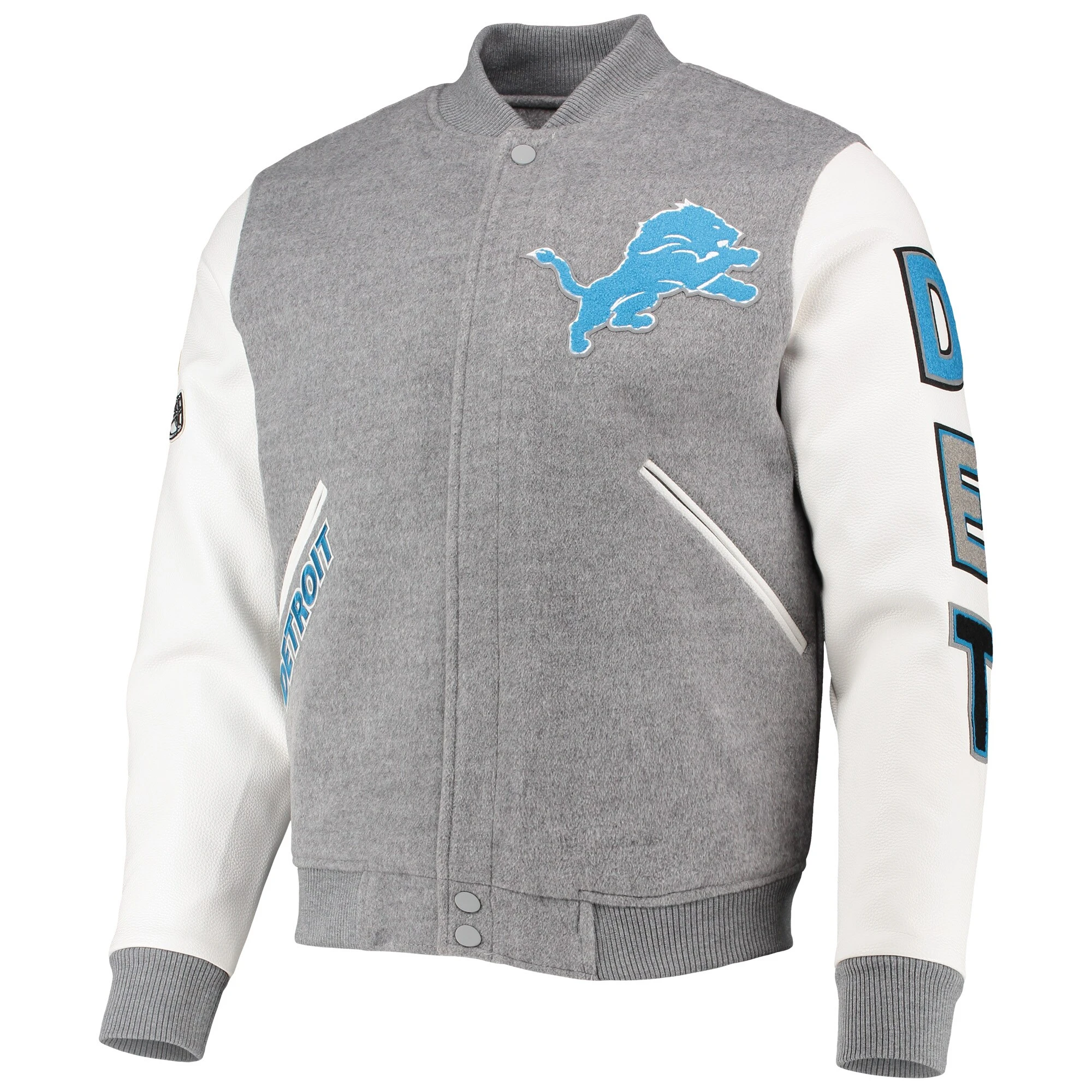 Detroit Lions Classic Wool & Leather Gray/White Varsity Jacket