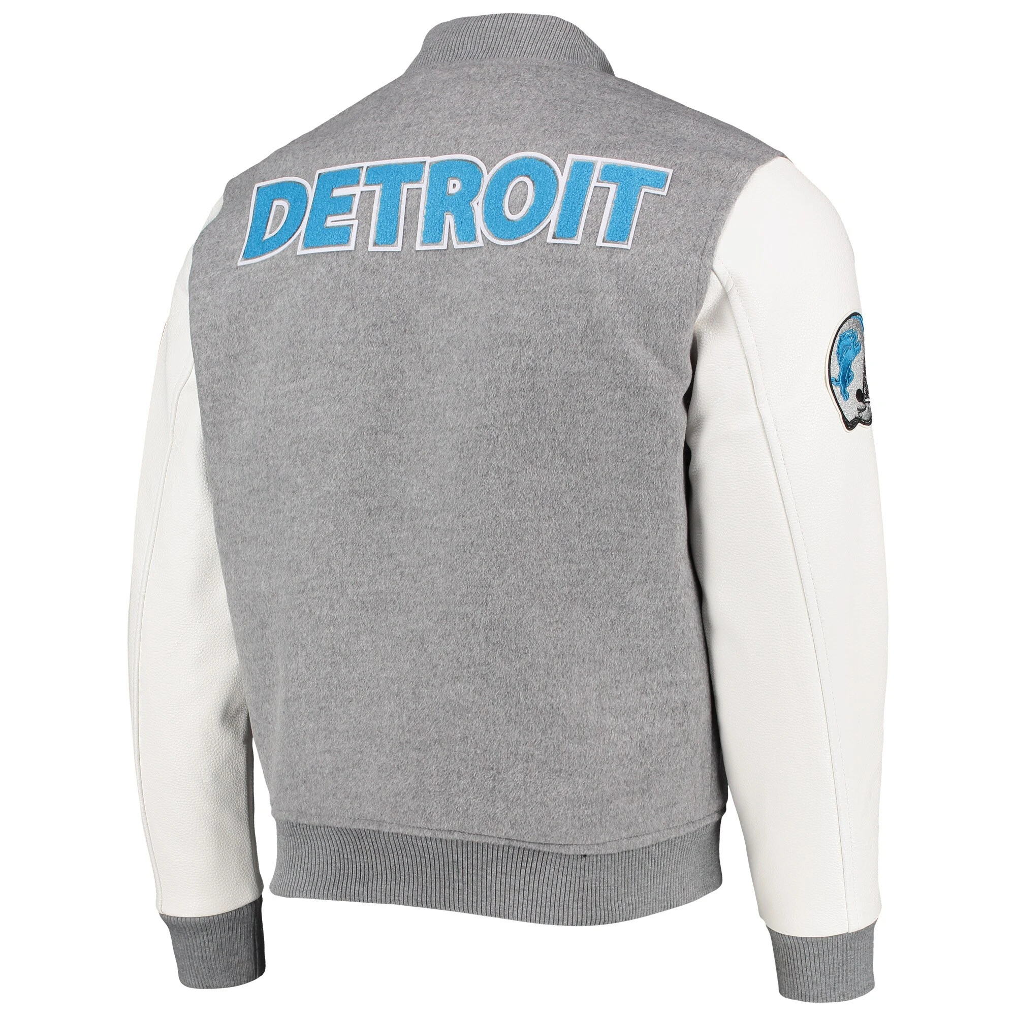Detroit Lions Classic Wool & Leather Gray/White Varsity Jacket - Image 2