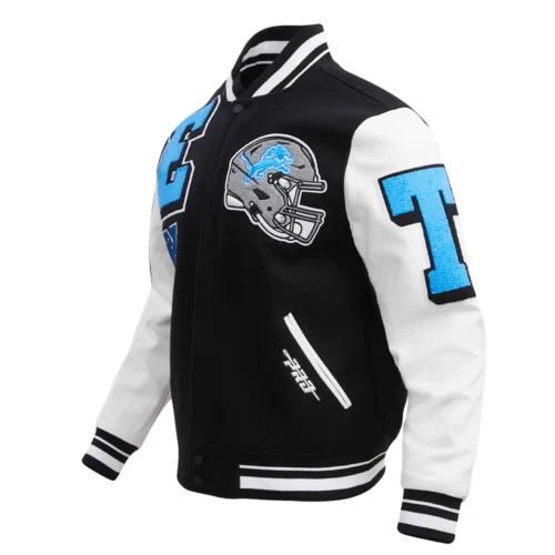 Detroit Lions Mashup Wool & Leather Black/White Varsity Jacket