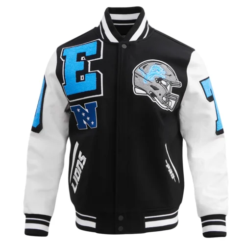Alternative view of Detroit Lions Mashup Wool & Leather Black/White Varsity Jacket
