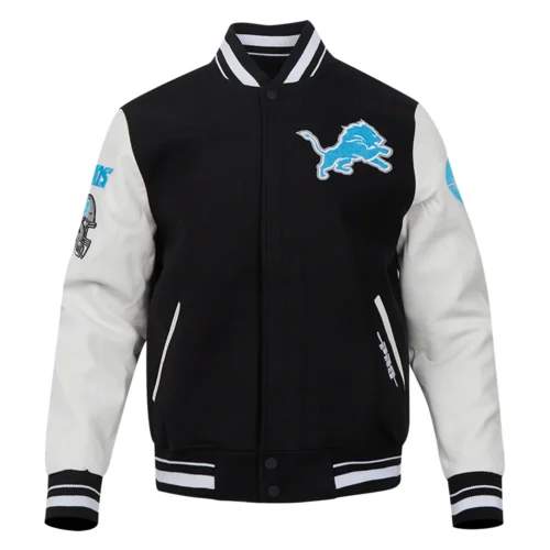 Alternative view of Detroit Lions Old English Wool & Leather  Black/White Varsity Jacket