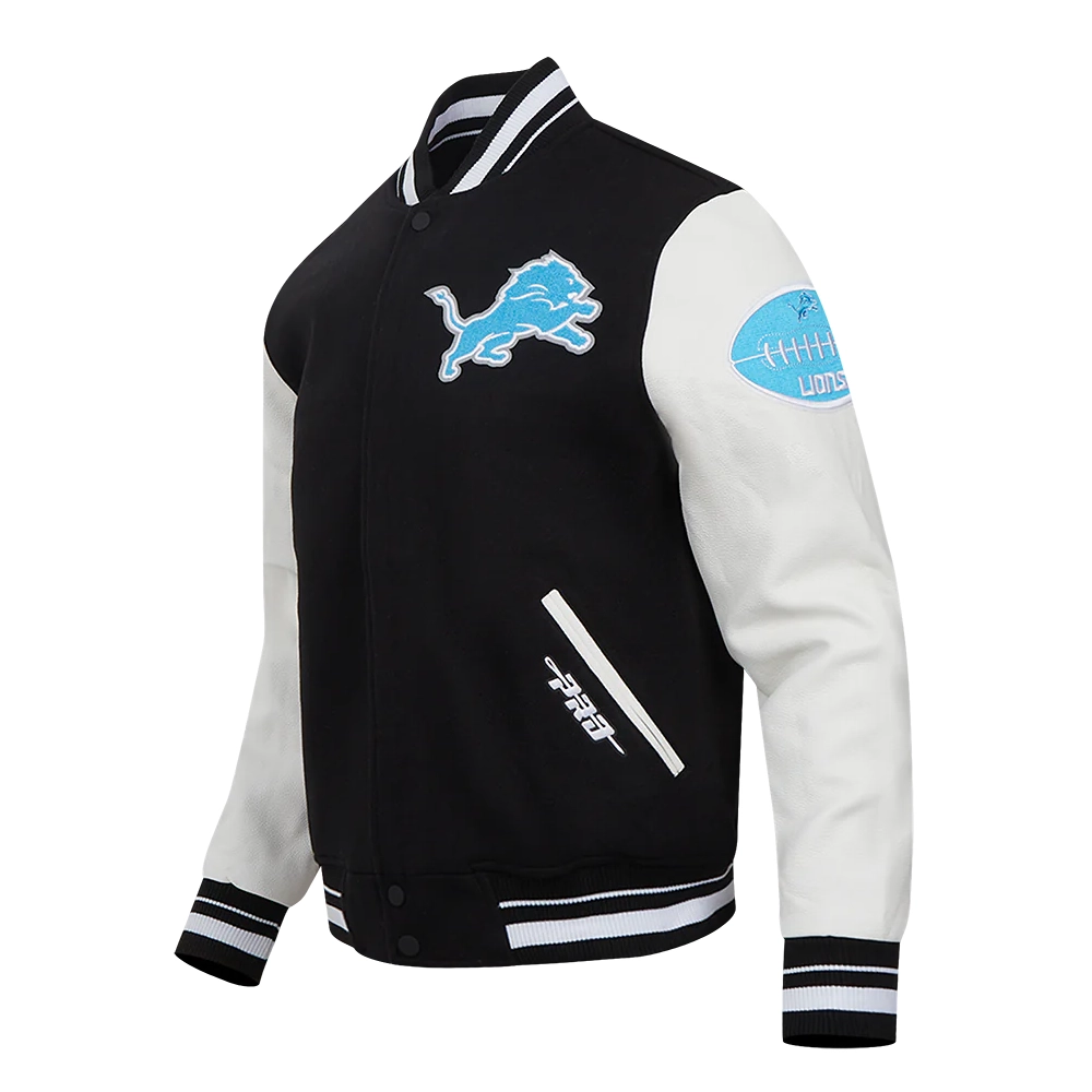Detroit Lions Old English Wool & Leather Black/White Varsity Jacket