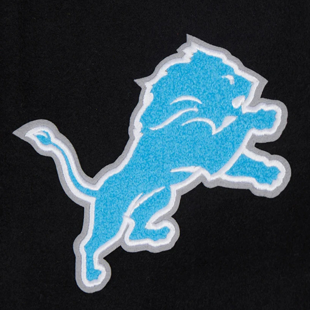 Detroit Lions Old English Wool & Leather Black/White Varsity Jacket - Image 5