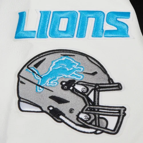 Detroit Lions Old English Wool & Leather Black/White Varsity Jacket - Image 6