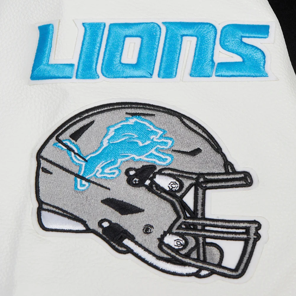 Detroit Lions Old English Wool & Leather Black/White Varsity Jacket - Image 6