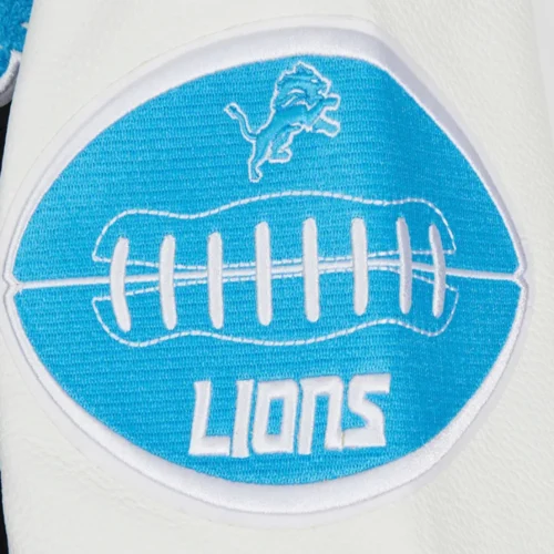 Detroit Lions Old English Wool & Leather Black/White Varsity Jacket - Image 7