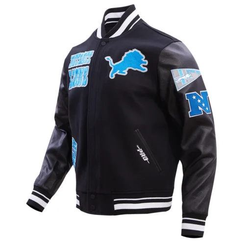 Detroit Lions Retro Classic Black Wool & Leather Varsity