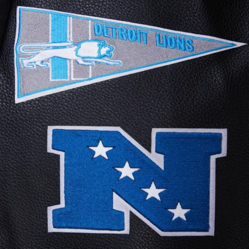 Detroit Lions Retro Classic Black Wool & Leather Varsity - Image 9
