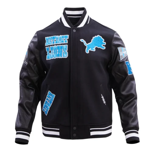 Alternative view of Detroit Lions Retro Classic Black Wool & Leather Varsity