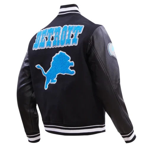 Detroit Lions Retro Classic Black Wool & Leather Varsity - Image 3