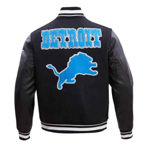 Detroit Lions Retro Classic Black Wool & Leather Varsity - Image 4