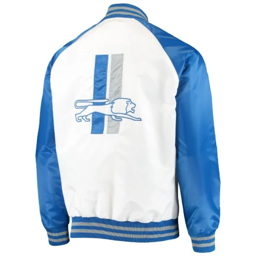 Alternative view of Detroit Lions Clean Up Hitter White/Blue Satin Varsity Jacket