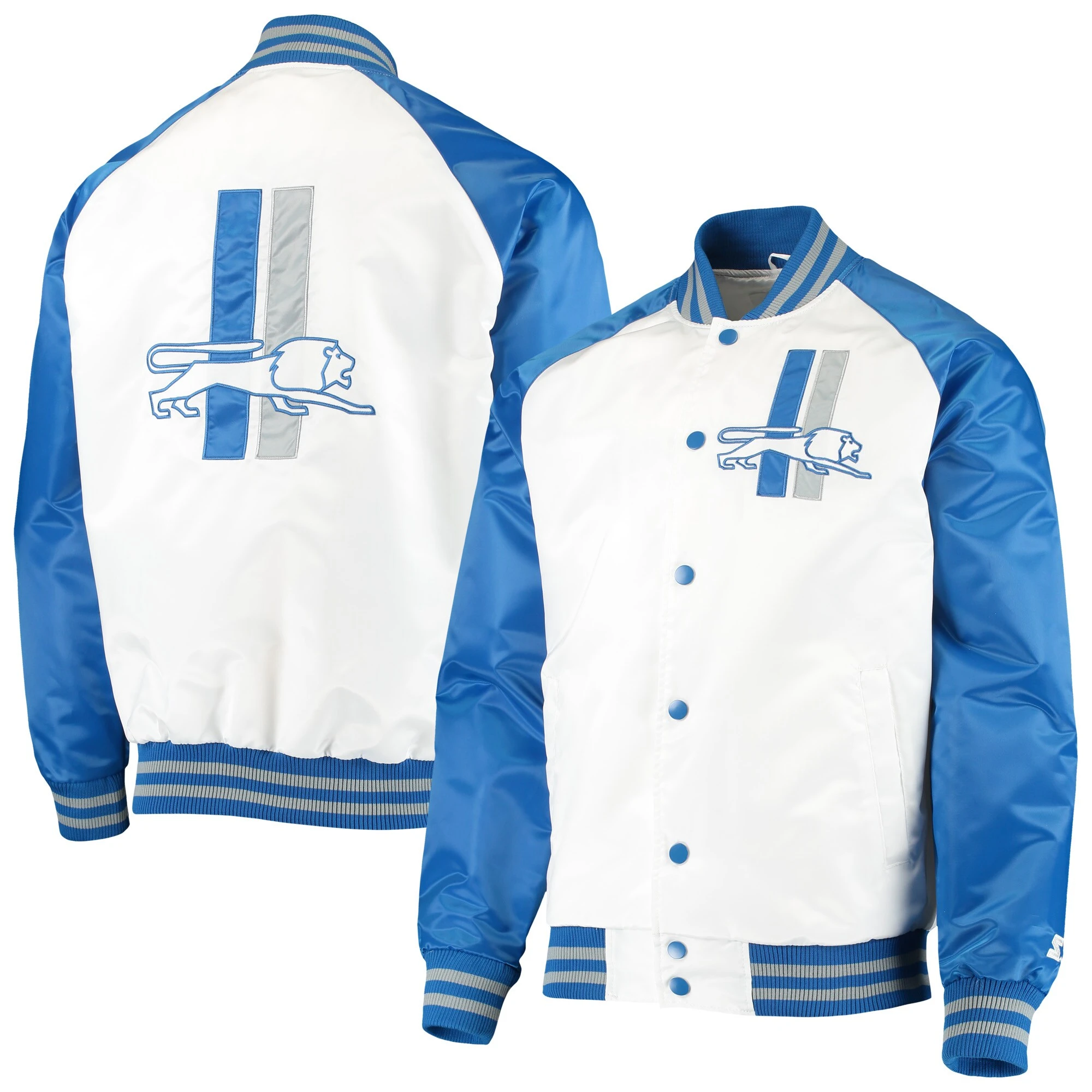 Detroit Lions Clean Up Hitter White/Blue Satin Varsity Jacket - Image 4