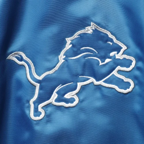 Detroit Lions The Enforcer Blue/Gray Satin Varsity Jacket - Image 3