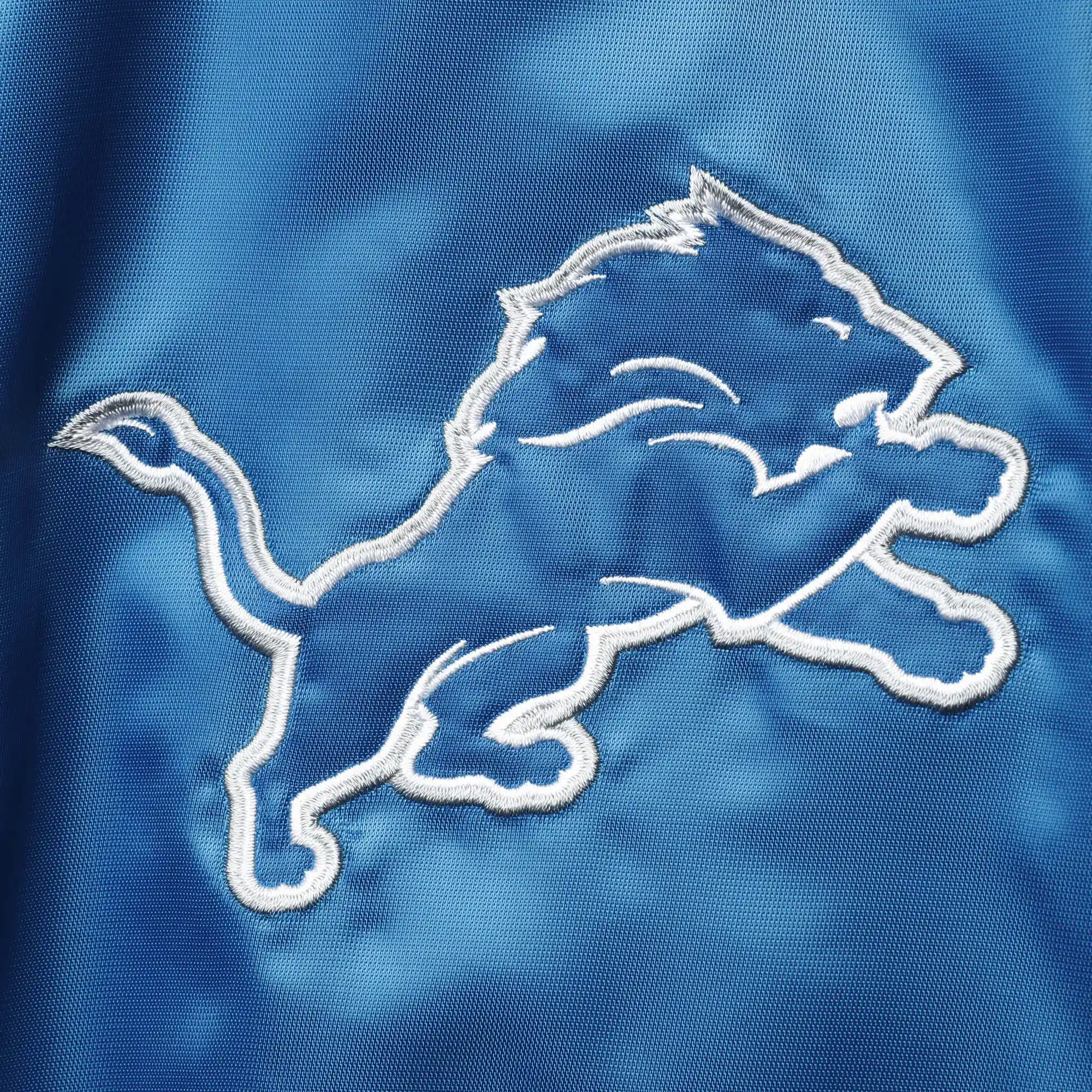 Detroit Lions The Enforcer Blue/Gray Satin Varsity Jacket - Image 3