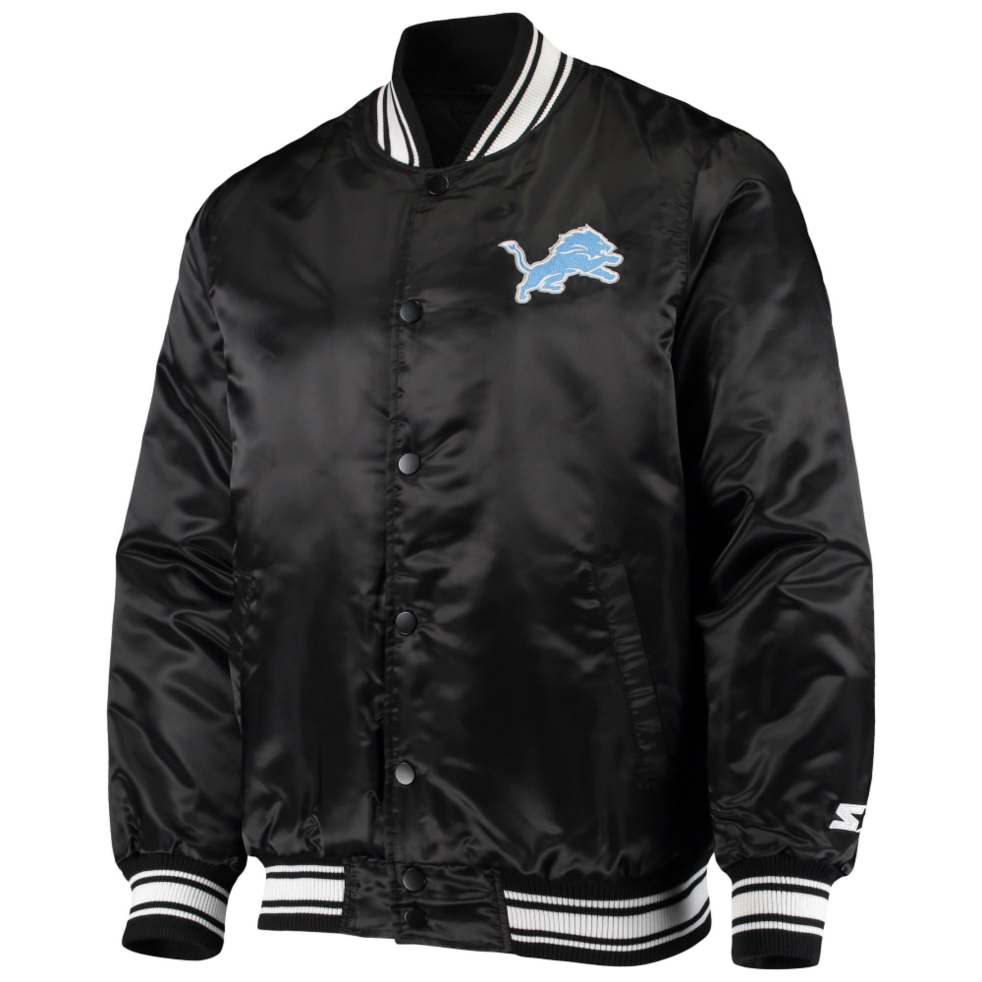 Detroit Lions Locker Room Black Satin Varsity Jacket