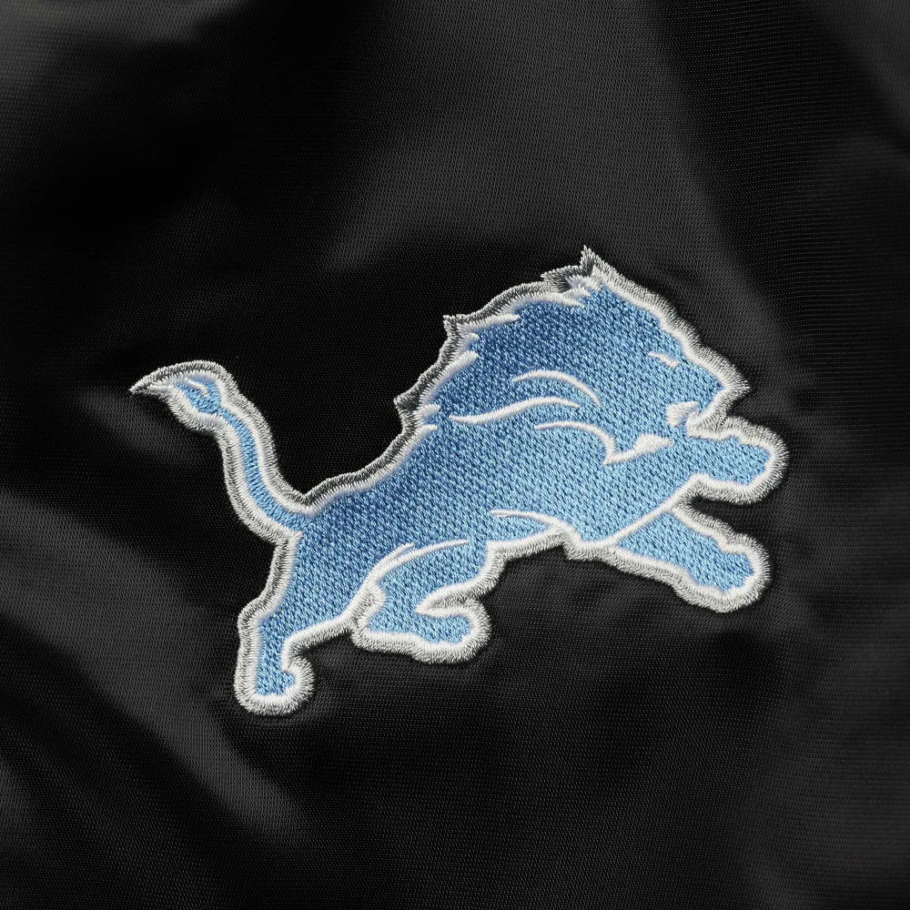 Detroit Lions Locker Room Black Satin Varsity Jacket - Image 4