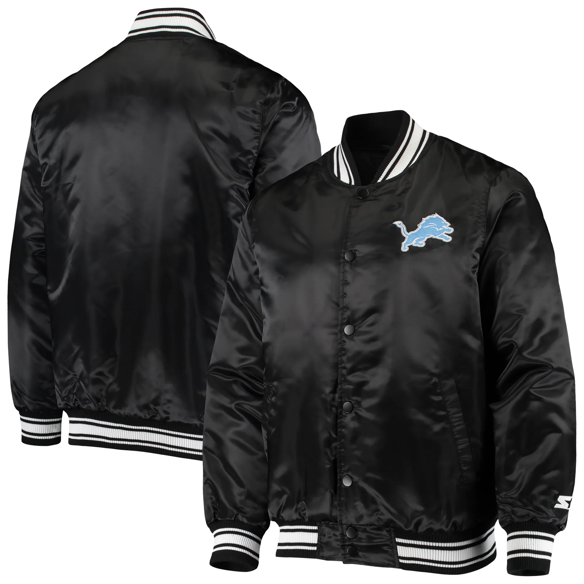 Detroit Lions Locker Room Black Satin Varsity Jacket - Image 3