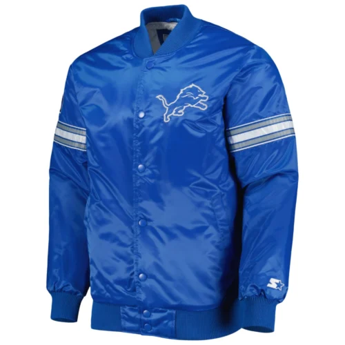 Detroit Lions The Pick & Roll Blue Satin Varsity Jacket