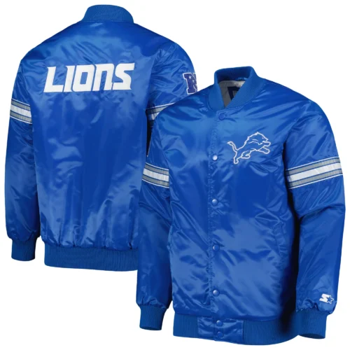 Detroit Lions The Pick & Roll Blue Satin Varsity Jacket - Image 4