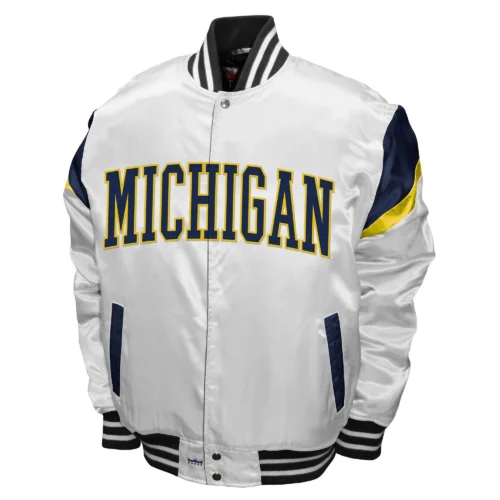 Michigan Wolverines Power White Full-Snap Satin Varsity Jacket