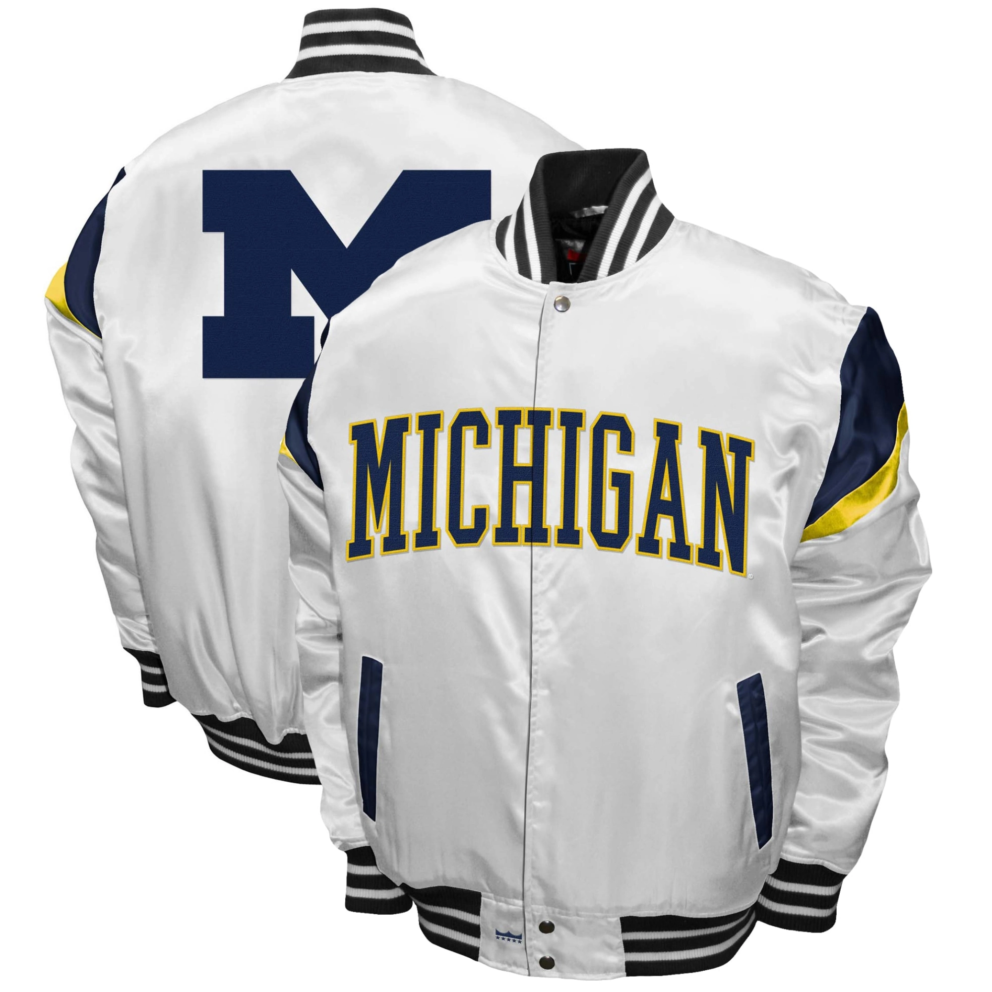 Michigan Wolverines Power White Full-Snap Satin Varsity Jacket - Image 3