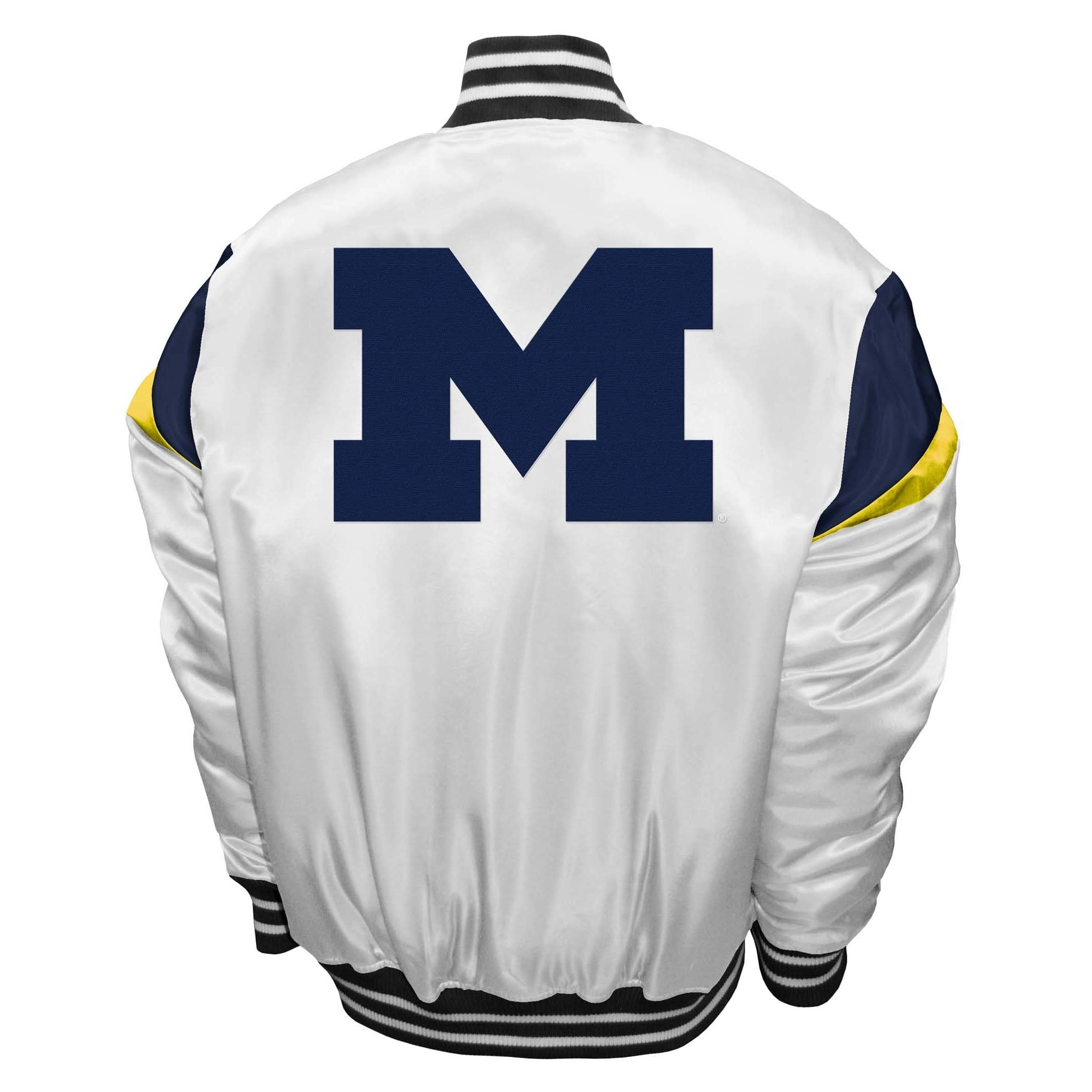 Michigan Wolverines Power White Full-Snap Satin Varsity Jacket - Image 2