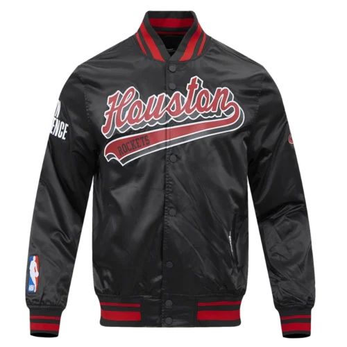 Alternative view of Houston Rockets Script Tail Black Satin Varsity Jacket