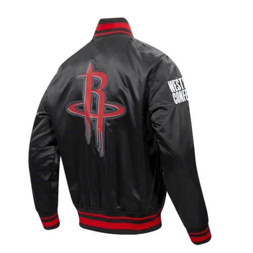 Houston Rockets Script Tail Black Satin Varsity Jacket - Image 3