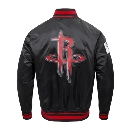 Houston Rockets Script Tail Black Satin Varsity Jacket - Image 4