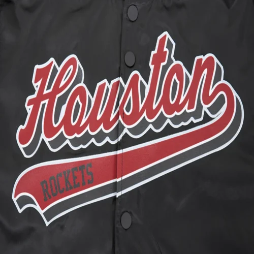 Houston Rockets Script Tail Black Satin Varsity Jacket - Image 5