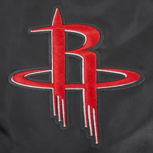 Houston Rockets Script Tail Black Satin Varsity Jacket - Image 6