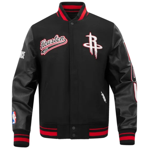 Alternative view of Houston Rockets Script Tail Black Wool & Leather Varsity Jacket