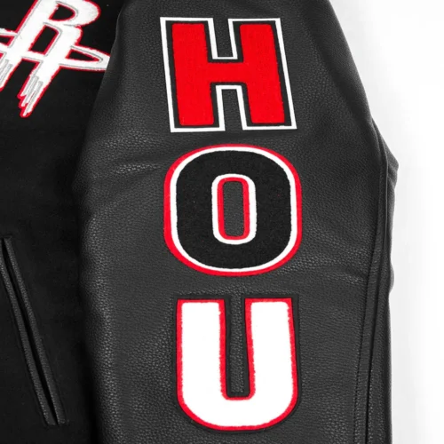 Houston Rockets Script Tail Black Wool & Leather Varsity Jacket - Image 7