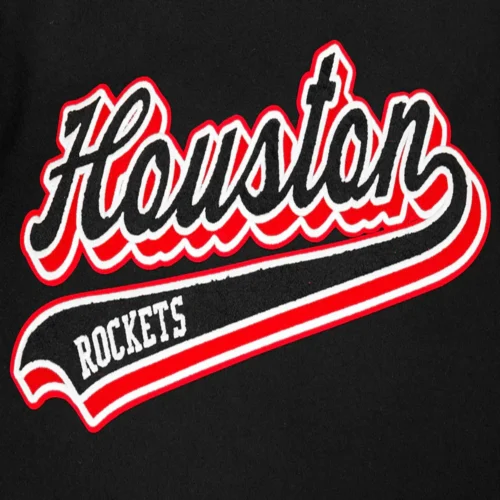 Houston Rockets Script Tail Black Wool & Leather Varsity Jacket - Image 6