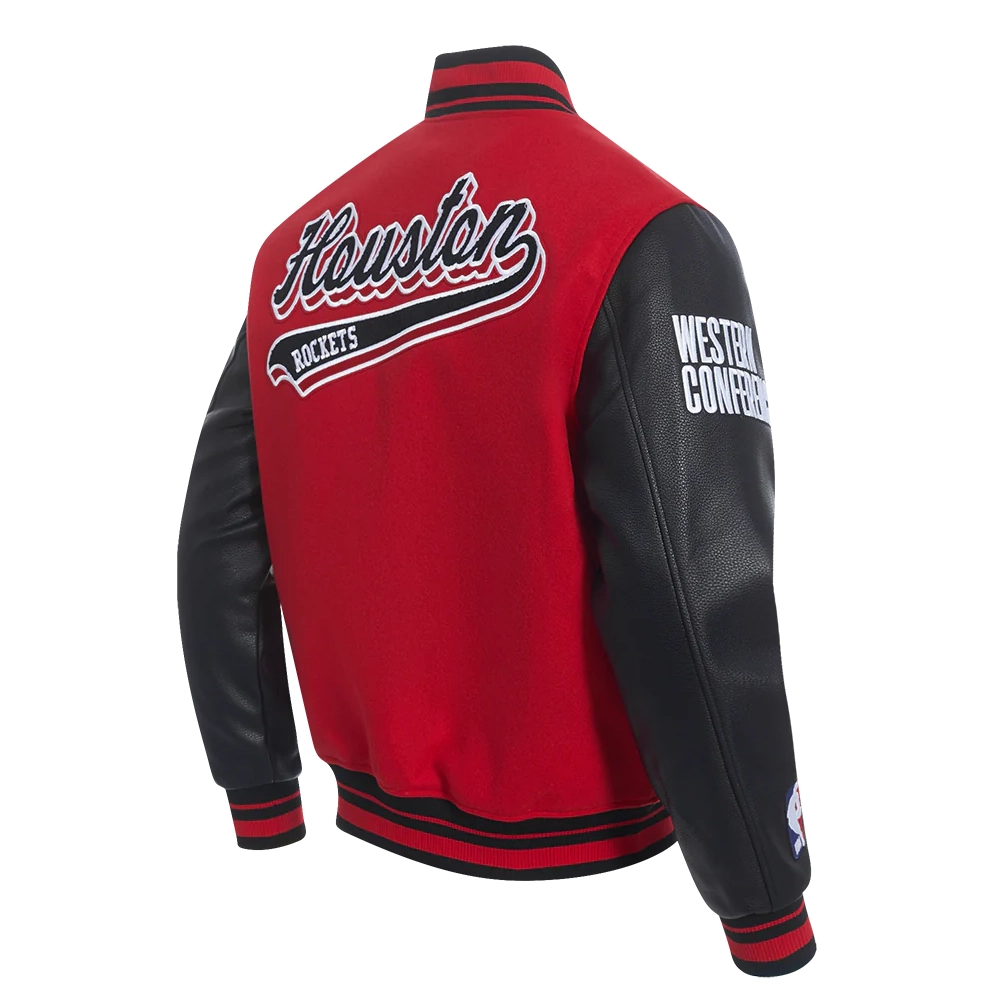 Houston Rockets Script Tail Wool & Leather Varsity Jacket - Image 3
