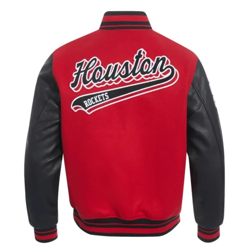 Houston Rockets Script Tail Wool & Leather Varsity Jacket - Image 4