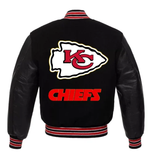 Alternative view of Kansas City Chiefs Letterman Black Wool & Leather Varsity Jacket