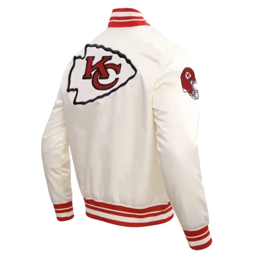 Kansas City Chiefs Retro Classic White Satin Varsity Jacket - Image 3