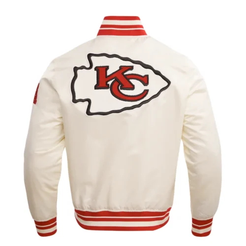 Kansas City Chiefs Retro Classic White Satin Varsity Jacket - Image 4