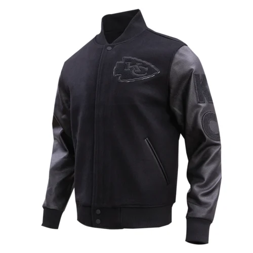 Kansas City Chiefs Triple Black Wool & Leather Varsity Jacket