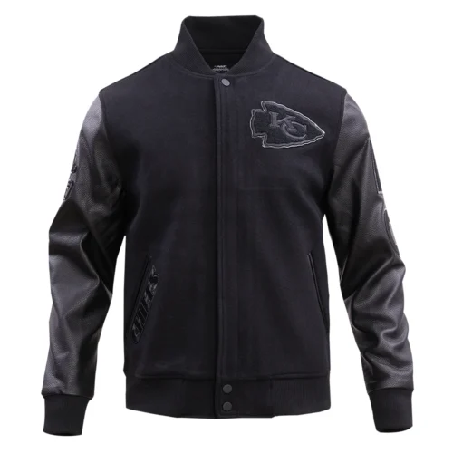 Alternative view of Kansas City Chiefs Triple Black Wool & Leather Varsity Jacket